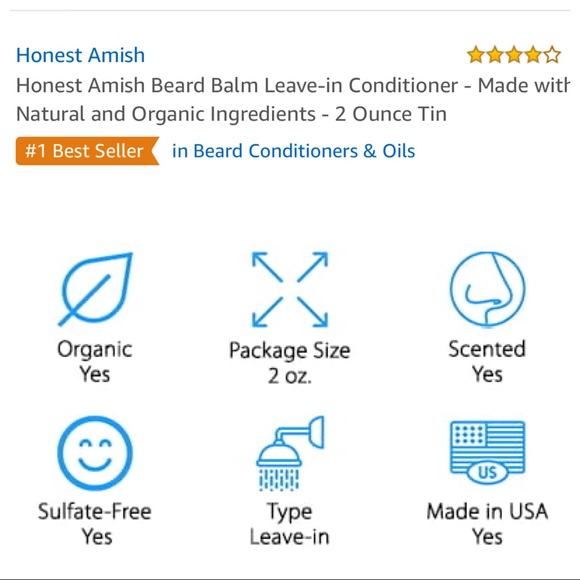 Honest Amish Conditioning Beard Balm 2oz - Picture 7 of 7